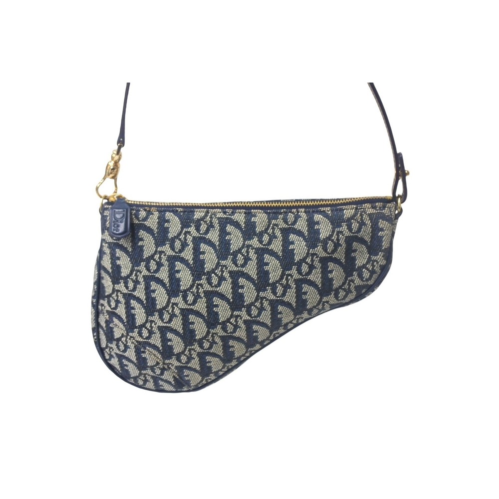 Dior Hobo One Trotter Gold Blue Christian Bag Saddle Shoulder Navy